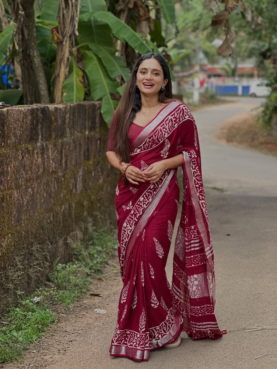 Traditional Linen Cotton Hand Block Saree – Soft Fabric with Timeless Prints
