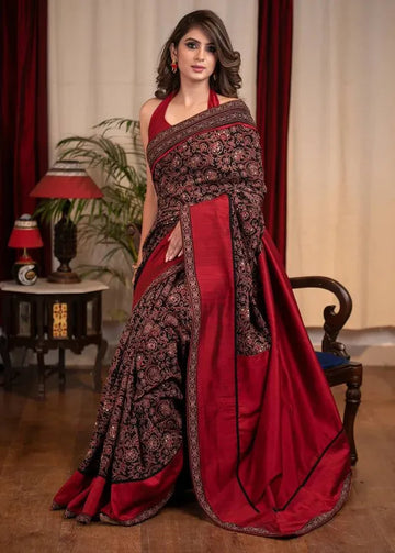 Elegant Maroon Ajrakh Saree