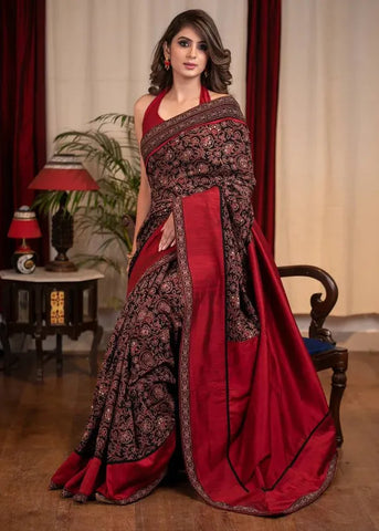 Elegant Maroon Ajrakh Saree