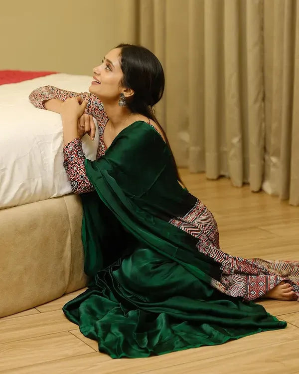 Green Ajrakh Modal silk saree