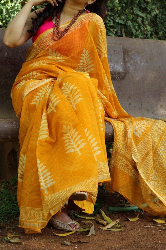 Attractive Yellow Soft Linen Saree With Blouse Piece For Women