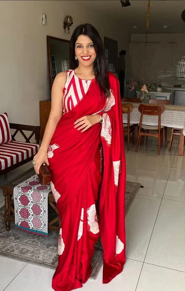 RED CRAPE SILK DIGITAL PRINTED SAREE