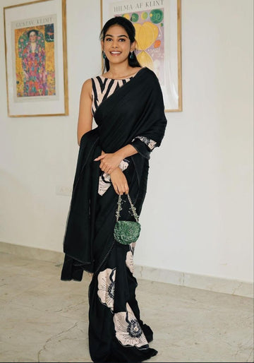 BLACK CRAPE SILK DIGITAL PRINTED SAREE