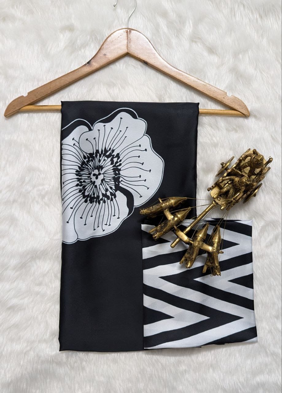 BLACK CRAPE SILK DIGITAL PRINTED SAREE