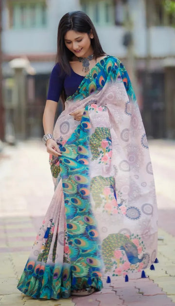 Elegant Morpankh Saree with Blouse Linen Saree – Perfect for Festive & Casual Wear