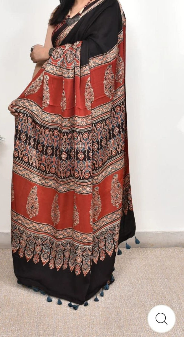 Exclusive Black Ajrakh Saree