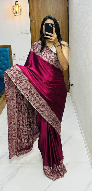 PREMIUM MAROON GAJI SILK AJRAKH SAREE