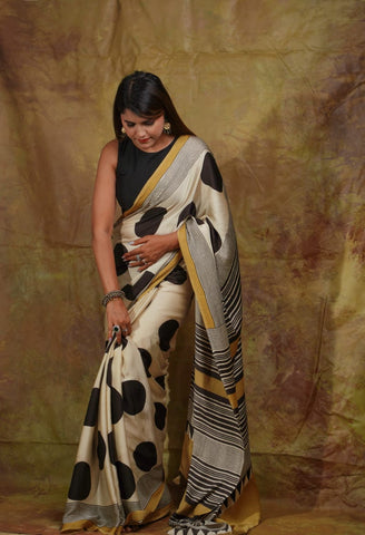Wheat Color Handcrafted Ajrakh Saree – Traditional Ethnic Wear for Women
