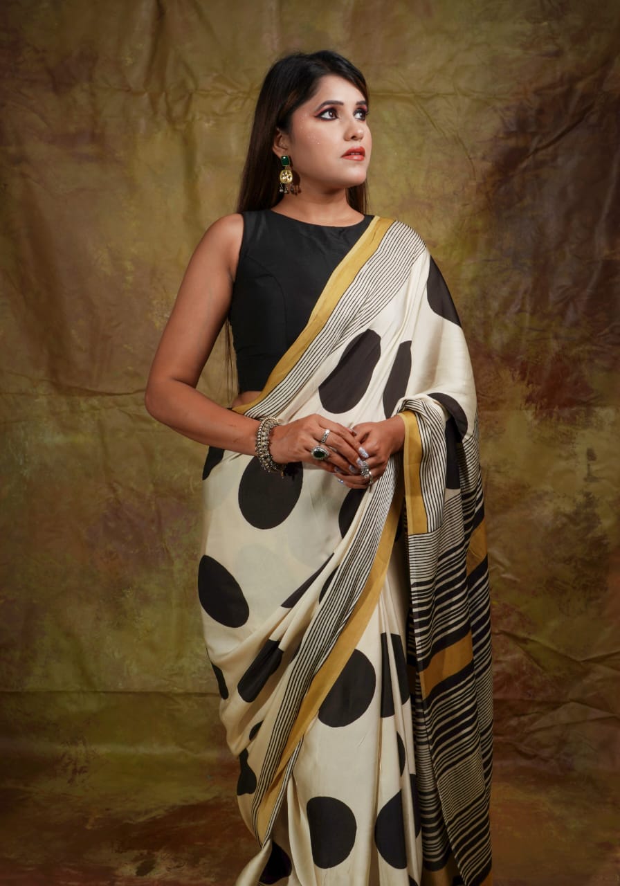 Wheat Color Handcrafted Ajrakh Saree – Traditional Ethnic Wear for Women