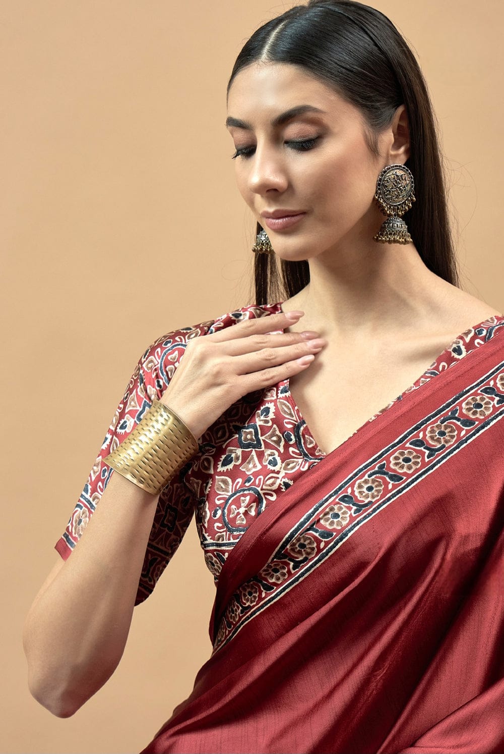 ELEGENT MAROON AJRAKH SAREE