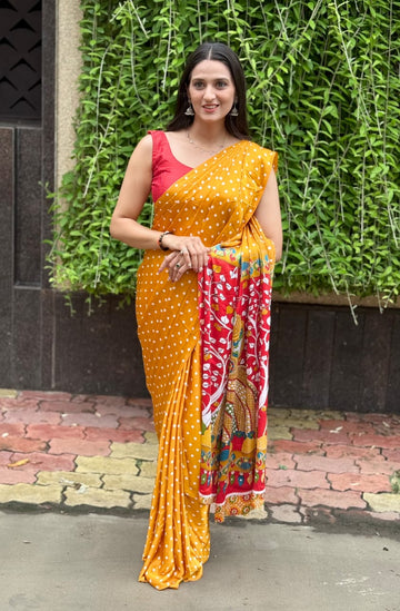 Kalamkari Pallu Handcrafted Ajrakh Saree – Traditional Ethnic Wear for Women
