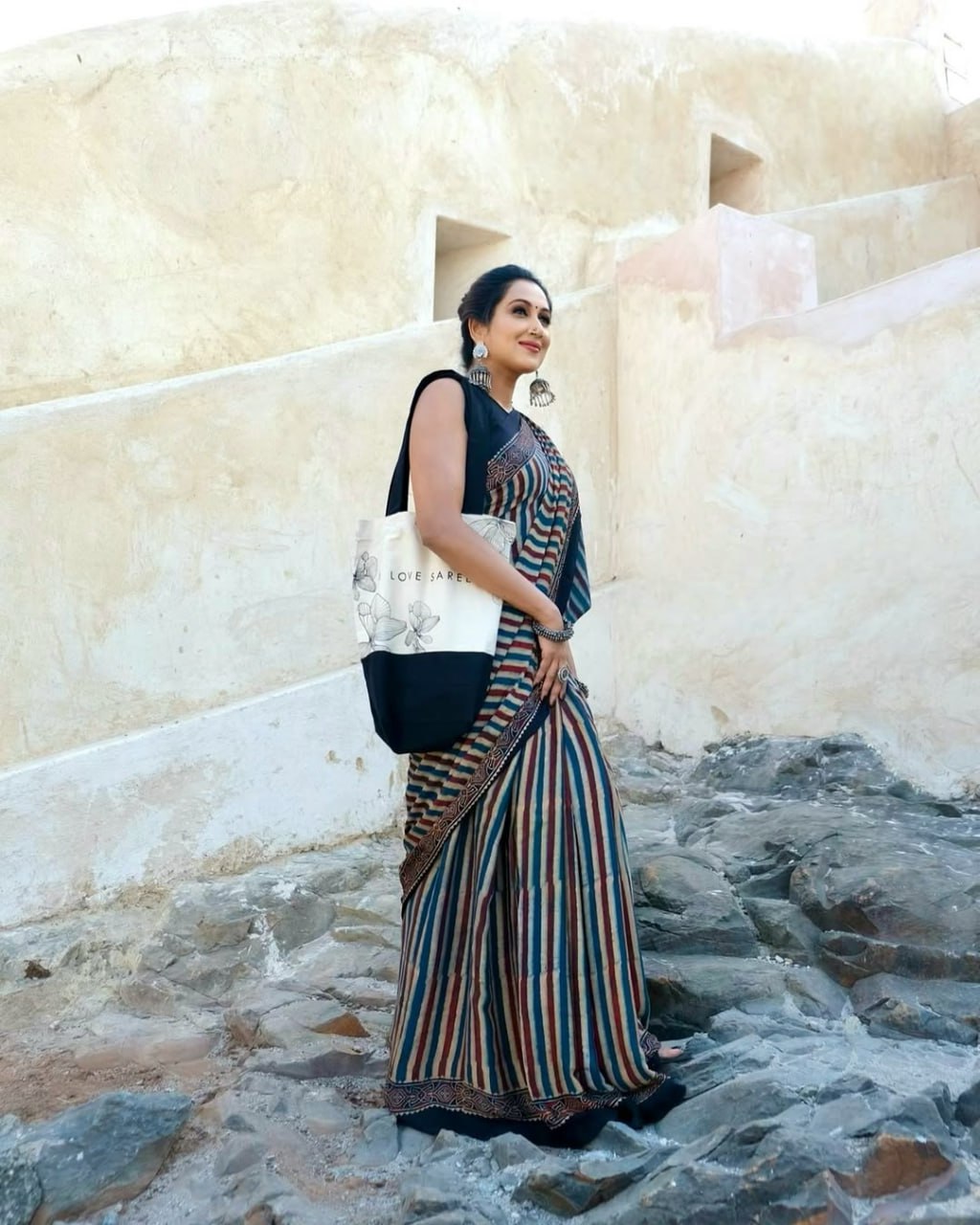 Traditional Semi Gaji Silk Saree with Ajrakh Pallu and Printed Border