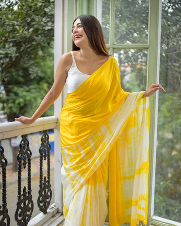 YELLOW COLOR DIGITAL PRINTED SOFT LINEN SAREE